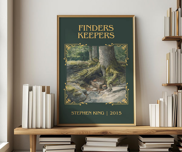 Finders Keepers classic book art print in frame leaning in hallway – thriller wall art