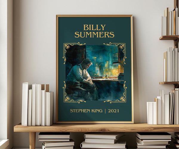 Billy Summers classic book art print in frame leaning in hallway – thriller wall art