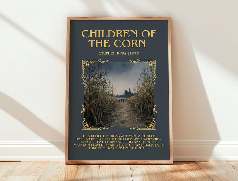 Children of the Corn minimalist print in frame leaning in hallway – horror wall art