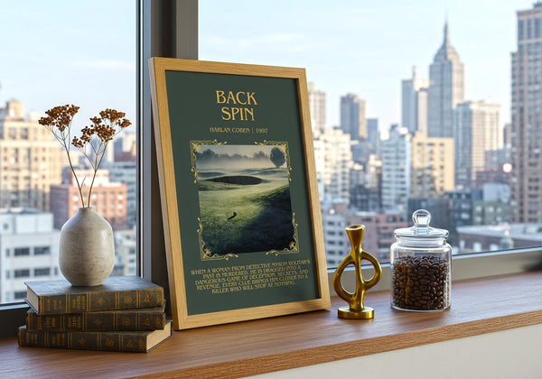 Back Spin minimalist print framed by window – literary home decor