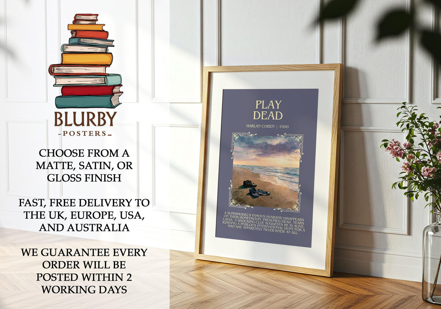 Play Dead by Harlan Coben Descriptive, High Quality Poster. Fast, Free Delivery Wall Art. Author and Blurb Artwork. Book Lover