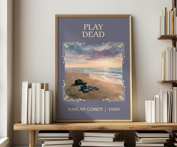 Play Dead classic book art print in frame leaning in hallway – thriller wall art