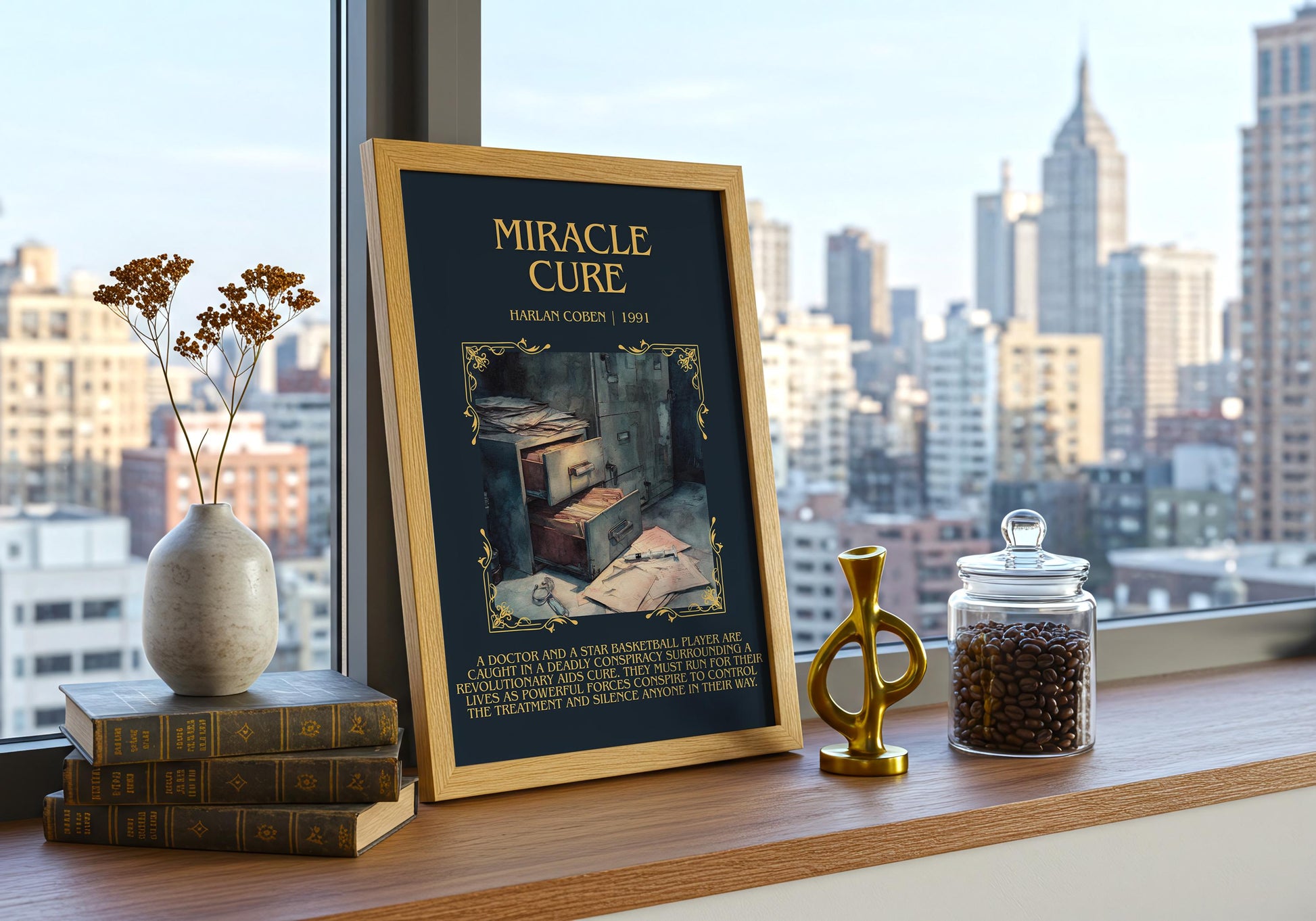 Miracle Cure by Harlan Coben Descriptive Poster Print. Free Delivery Wall Art Author & Blurb Book Artwork