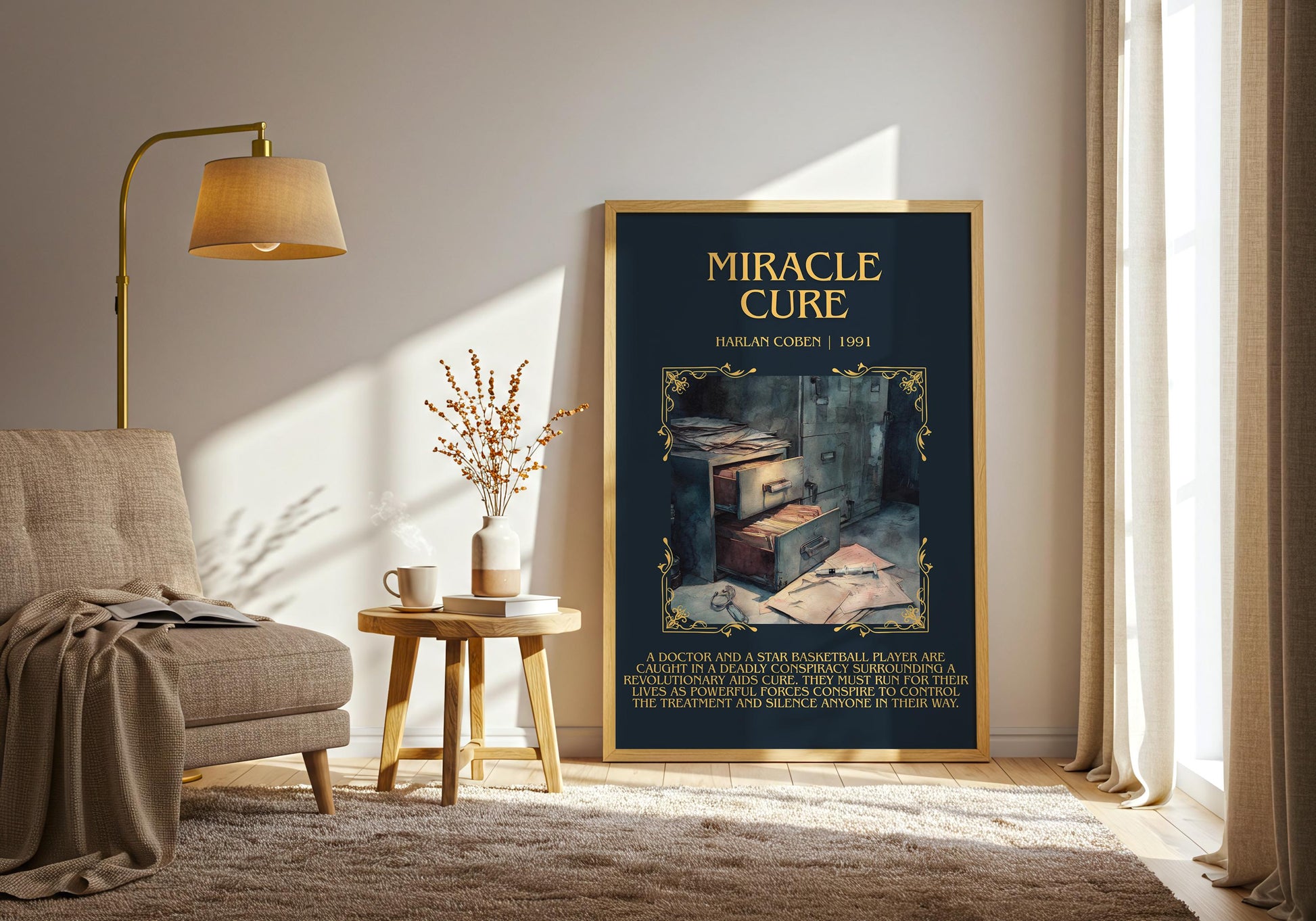 Miracle Cure by Harlan Coben Descriptive Poster Print. Free Delivery Wall Art Author & Blurb Book Artwork