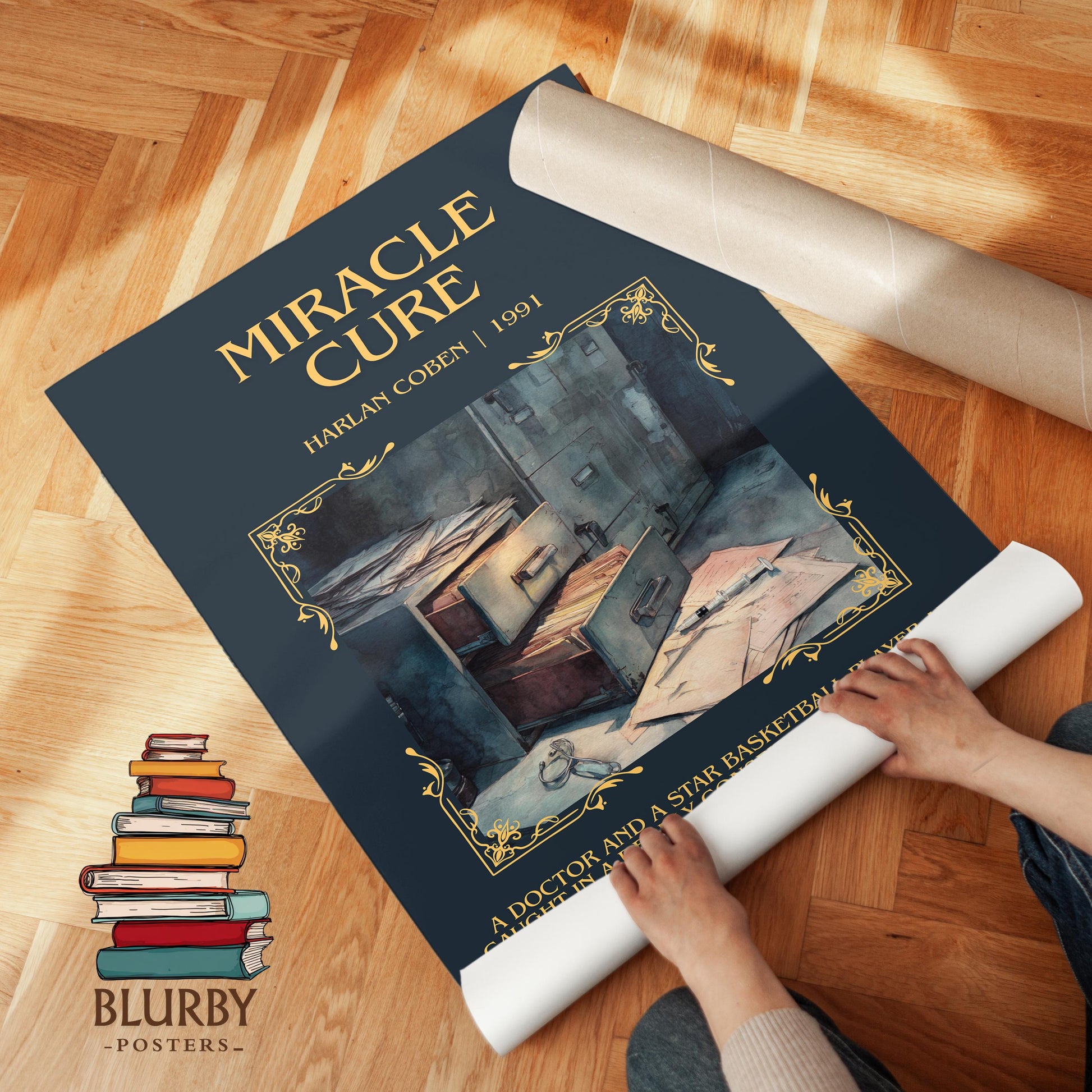 Miracle Cure by Harlan Coben Descriptive Poster Print. Free Delivery Wall Art Author & Blurb Book Artwork