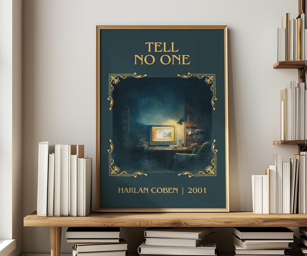 Tell No One classic book art print in frame leaning in hallway – thriller wall art