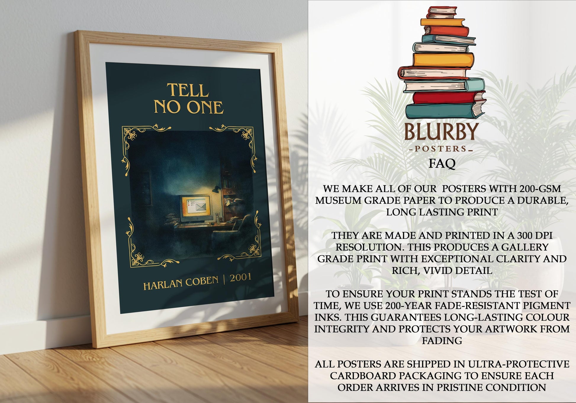 Tell No One by Harlan Coben Descriptive Poster Print. Free Delivery Wall Art Author & Blurb Book Artwork