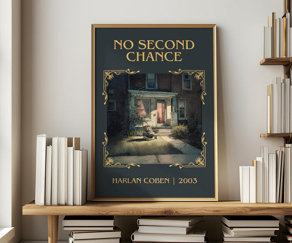 No Second Chance classic book art print in frame leaning in hallway – thriller wall art