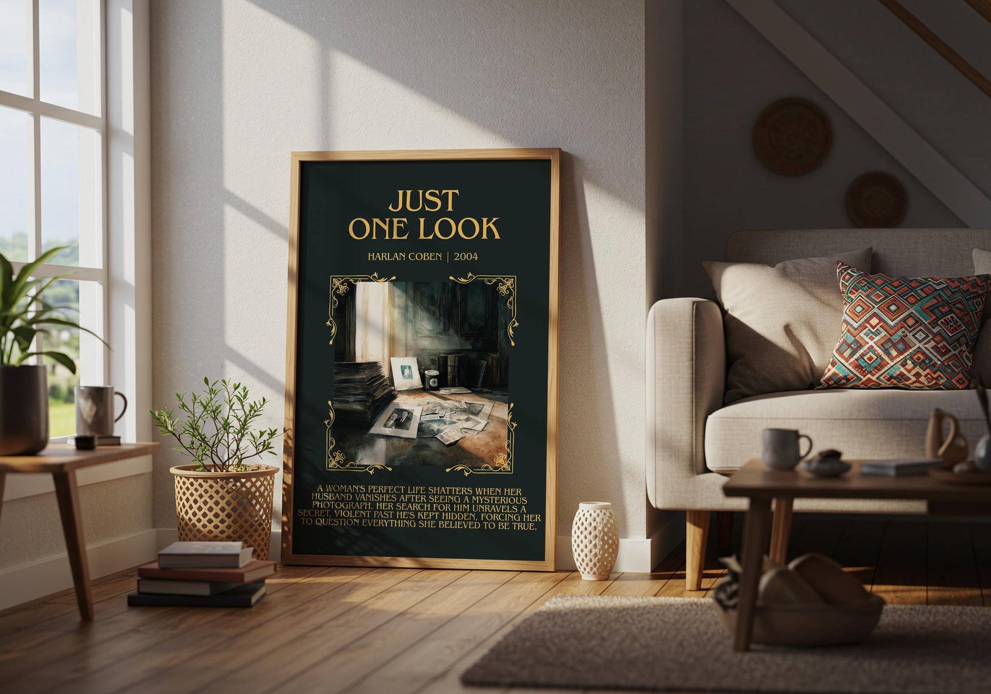 Just One Look by Harlan Coben Descriptive Poster Print. Free Delivery Wall Art Author & Blurb Book Artwork