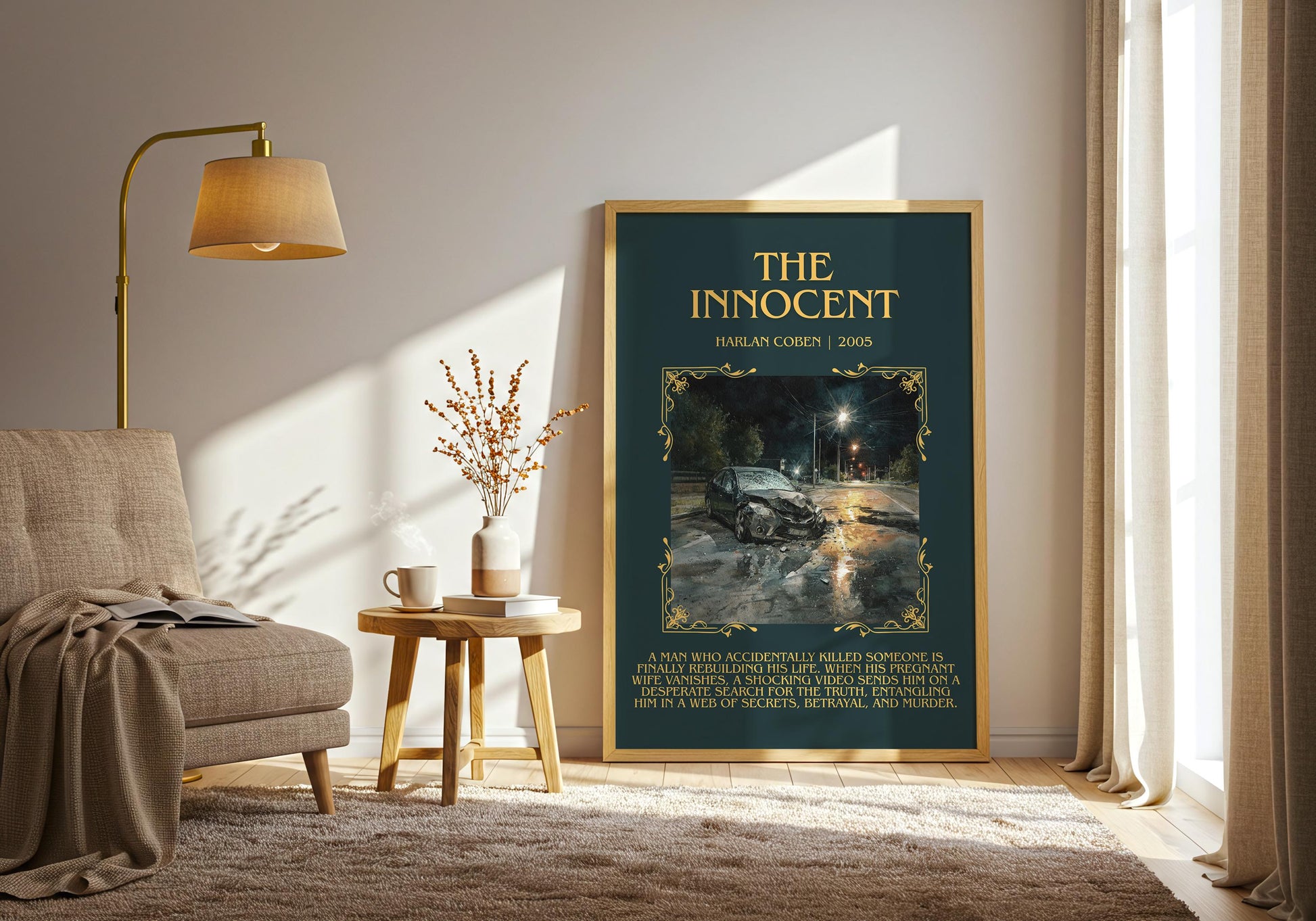 The Innocent by Harlan Coben Descriptive Poster Print. Free Delivery Wall Art Author & Blurb Book Artwork
