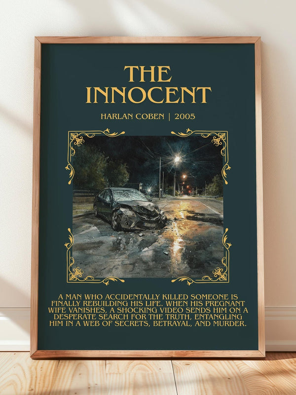 The Innocent minimalist print in frame leaning in hallway – thriller wall art