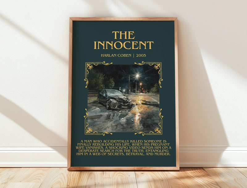 The Innocent minimalist print in frame leaning in hallway – thriller wall art