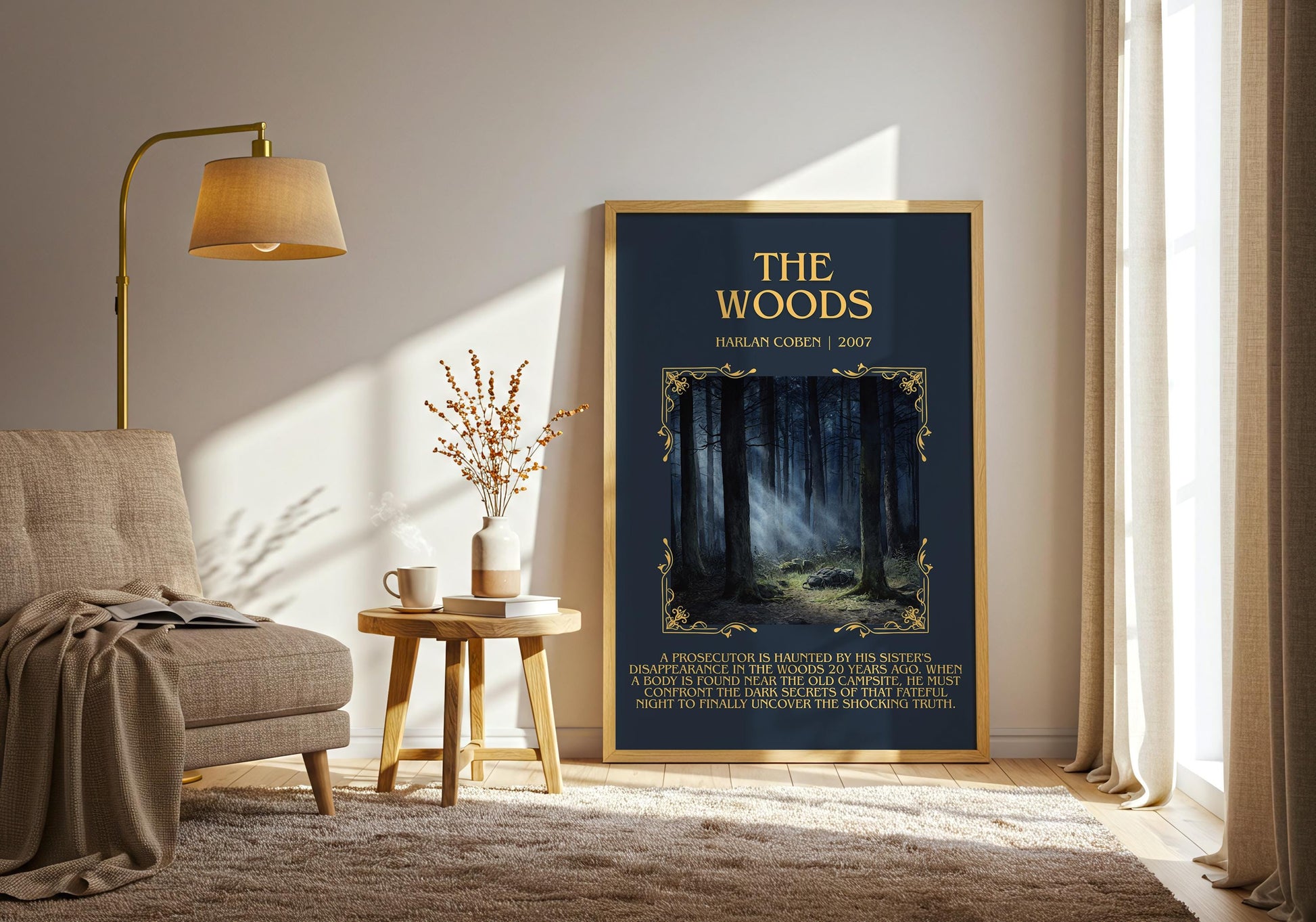 The Woods by Harlan Coben Descriptive Poster Print. Free Delivery Wall Art Author & Blurb Book Artwork