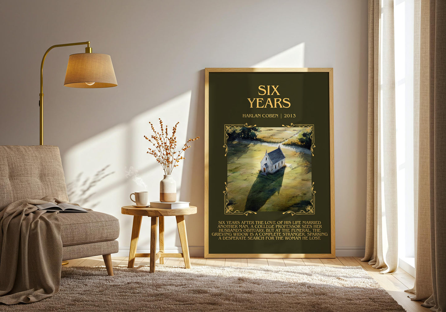 Six Years by Harlan Coben Descriptive Poster Print. Free Delivery Wall Art Author & Blurb Book Artwork