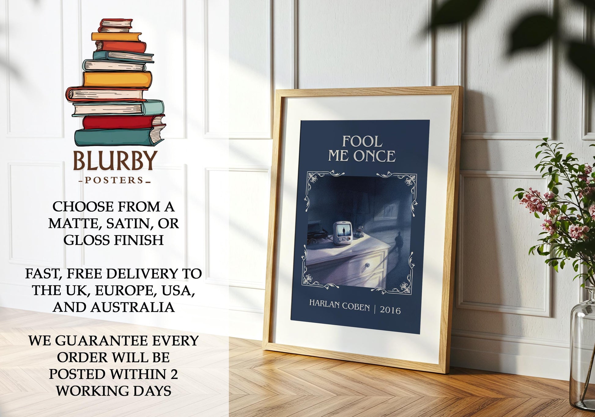 Fool Me Once by Harlan Coben Descriptive Poster Print. Free Delivery Wall Art Author & Blurb Book Artwork