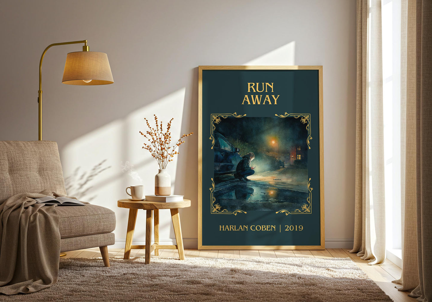 Run Away by Harlan Coben Descriptive Poster Print. Free Delivery Wall Art Author & Blurb Book Artwork