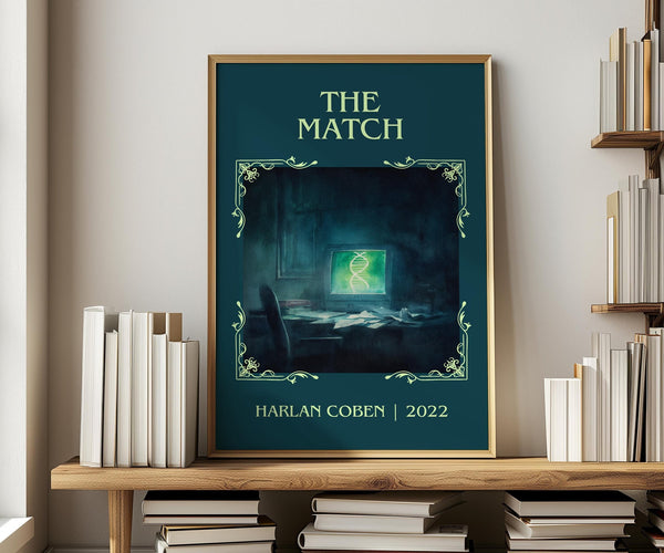 The Match classic book art print in frame leaning in hallway – thriller wall art