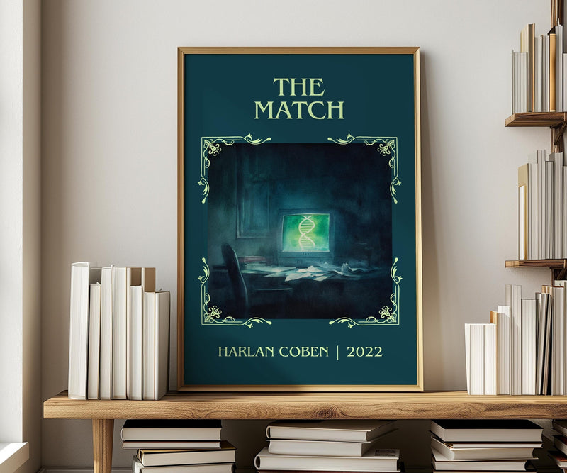 The Match classic book art print in frame leaning in hallway – thriller wall art