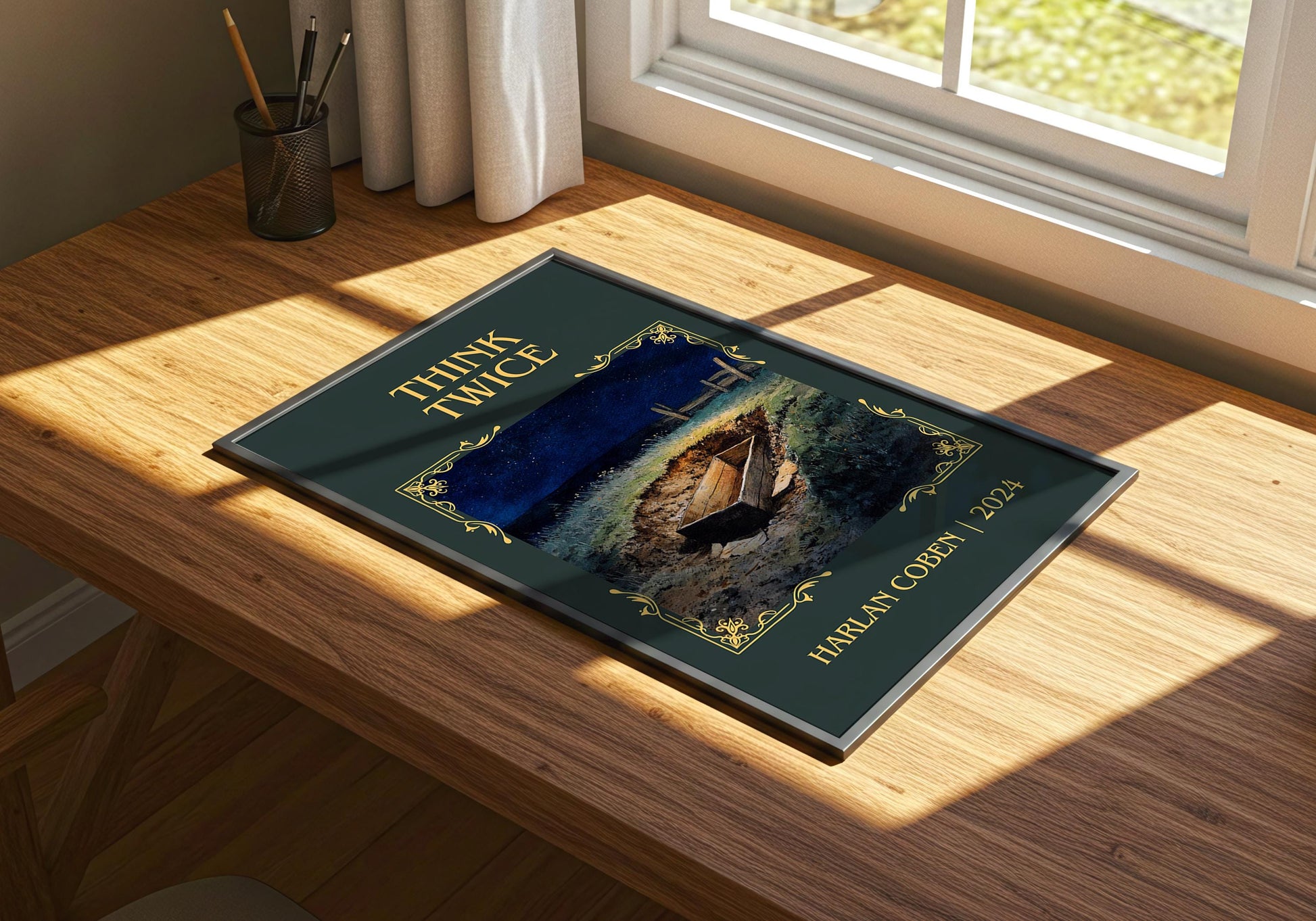 Think Twice by Harlan Coben Descriptive Poster Print. Free Delivery Wall Art Author & Blurb Book Artwork