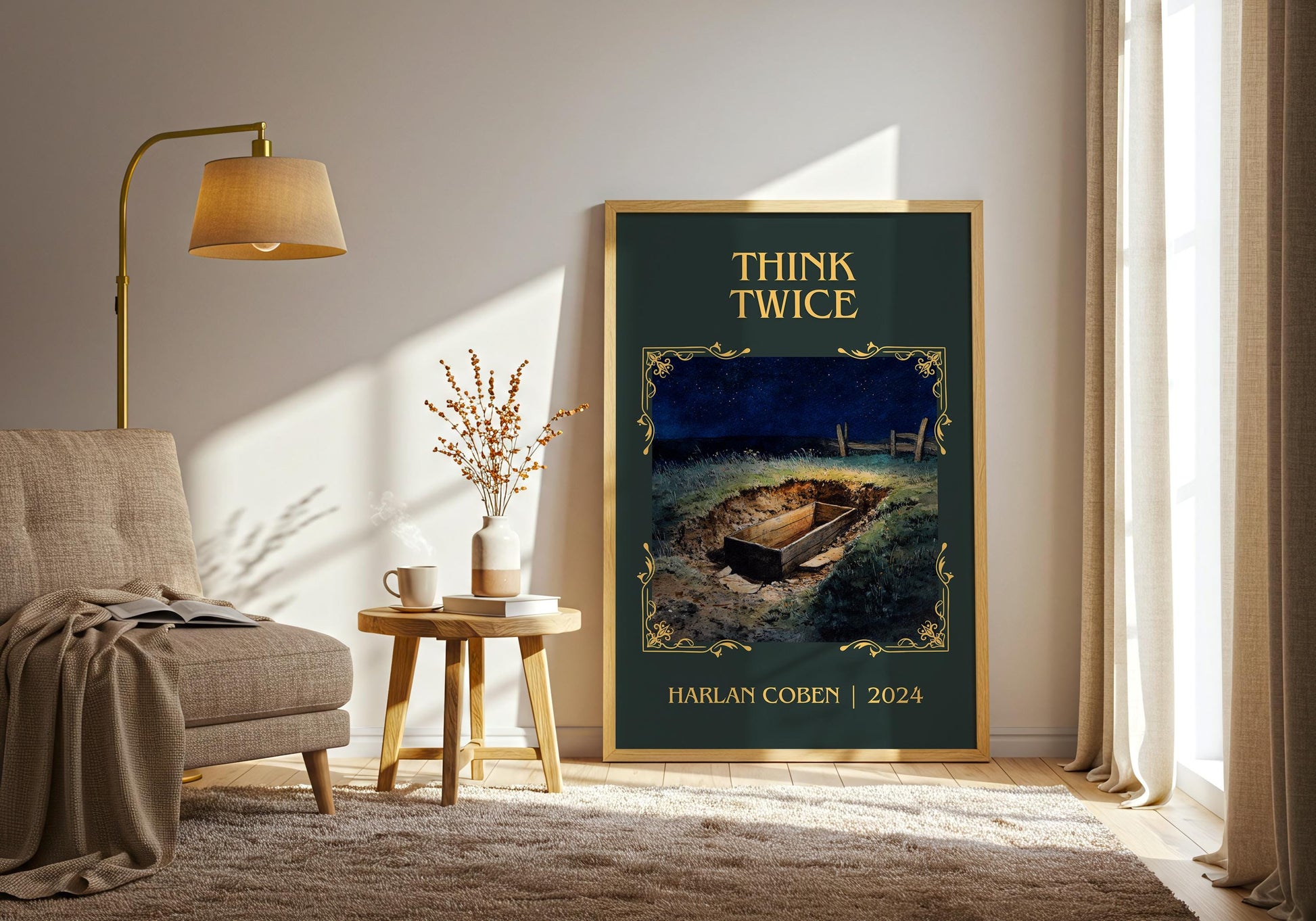 Think Twice by Harlan Coben Descriptive Poster Print. Free Delivery Wall Art Author & Blurb Book Artwork