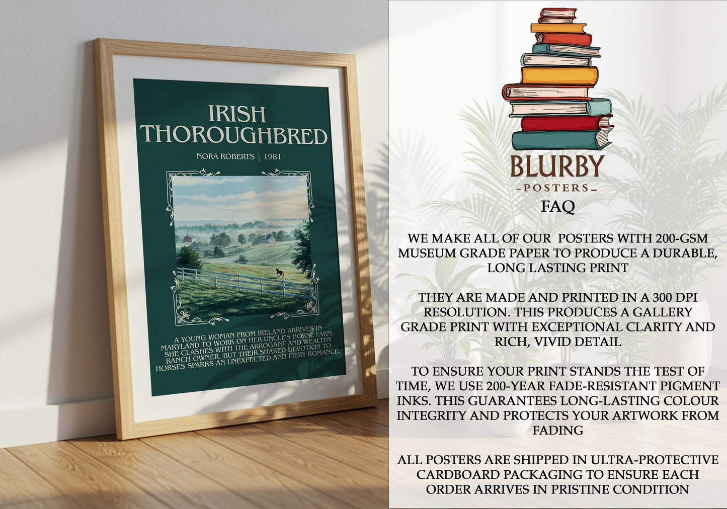 Irish Thoroughbred minimalist literary print detail – Nora Roberts book art
