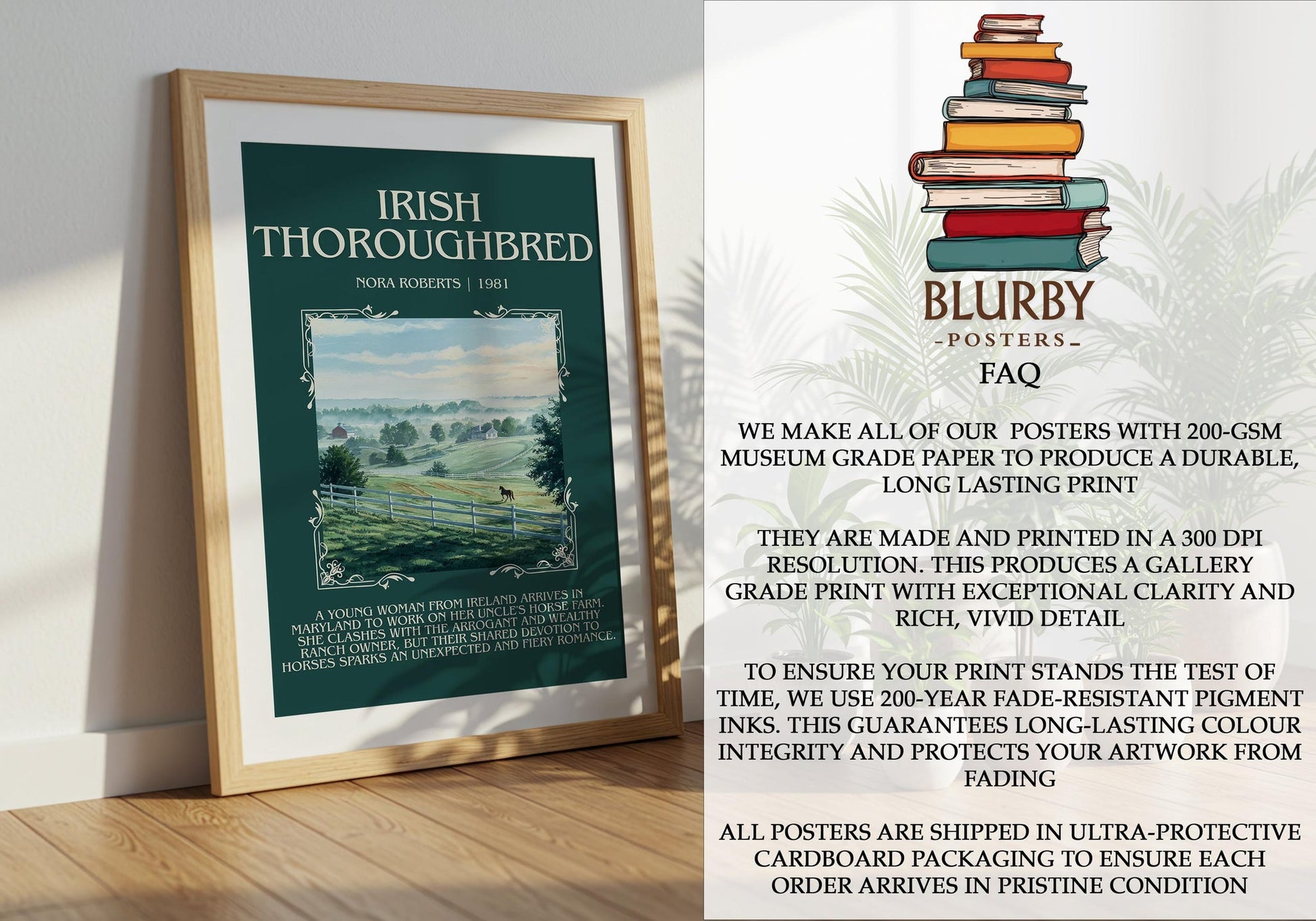 Irish Thoroughbred minimalist literary print detail – Nora Roberts book art