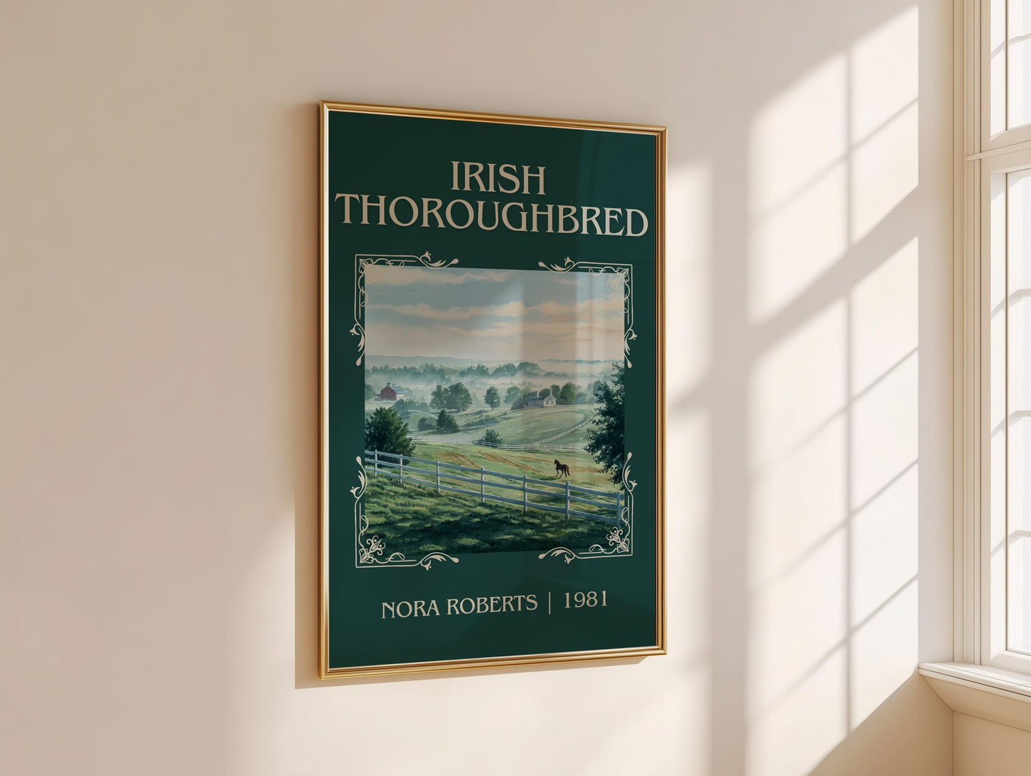 Irish Thoroughbred classic book art print framed by window – literary home decor