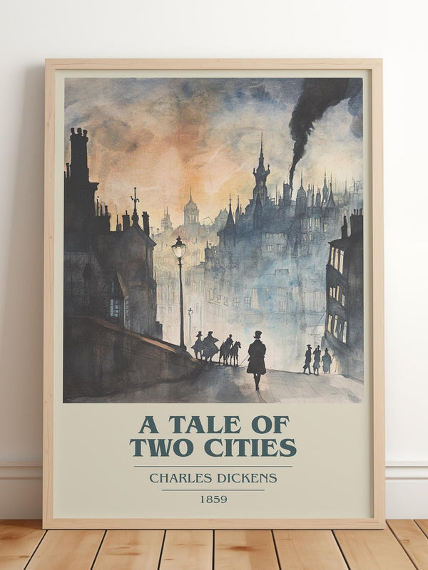 A Tale of Two Cities book cover print in frame leaning in hallway – historical fiction wall art