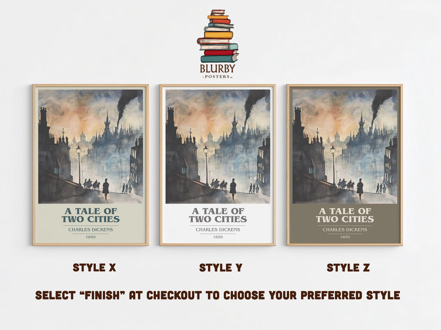 A Tale of Two Cities book cover poster colour and style options – Charles Dickens book art