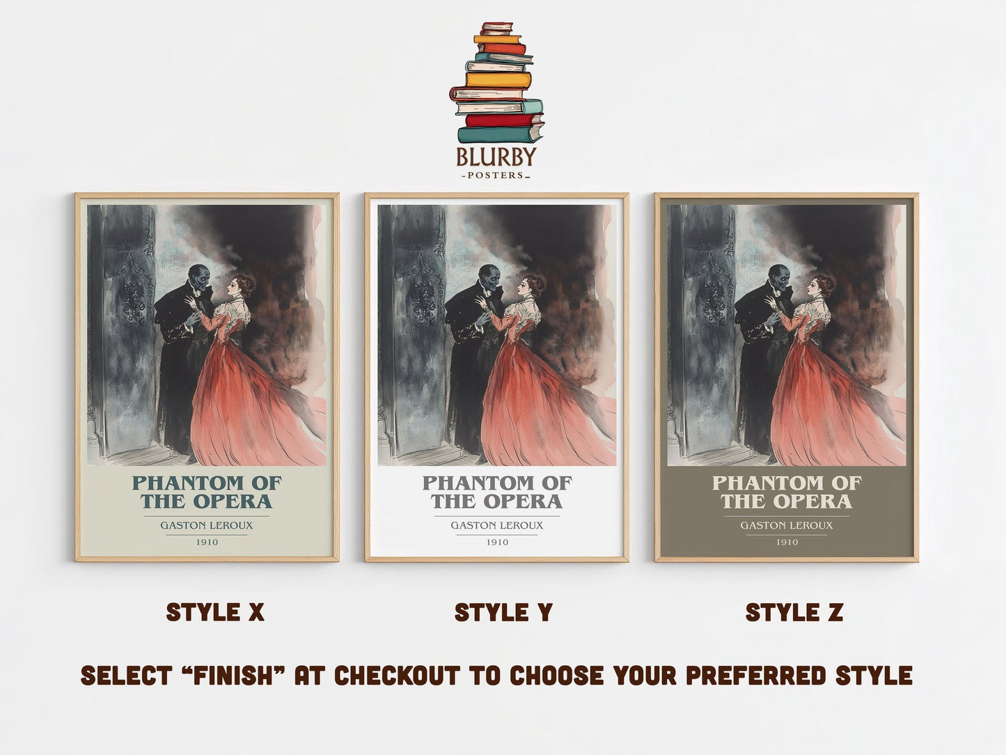 The Phantom of the Opera book cover poster colour and style options – Gaston Leroux book art