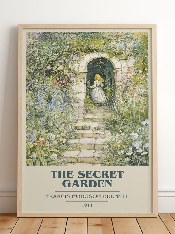 The Secret Garden book cover print in frame leaning in hallway – childrens wall art