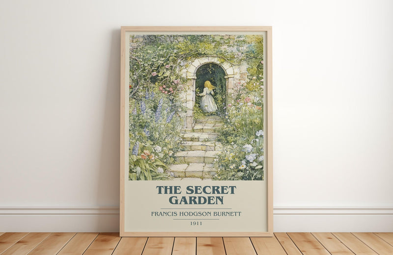 The Secret Garden book cover print in frame leaning in hallway – childrens wall art