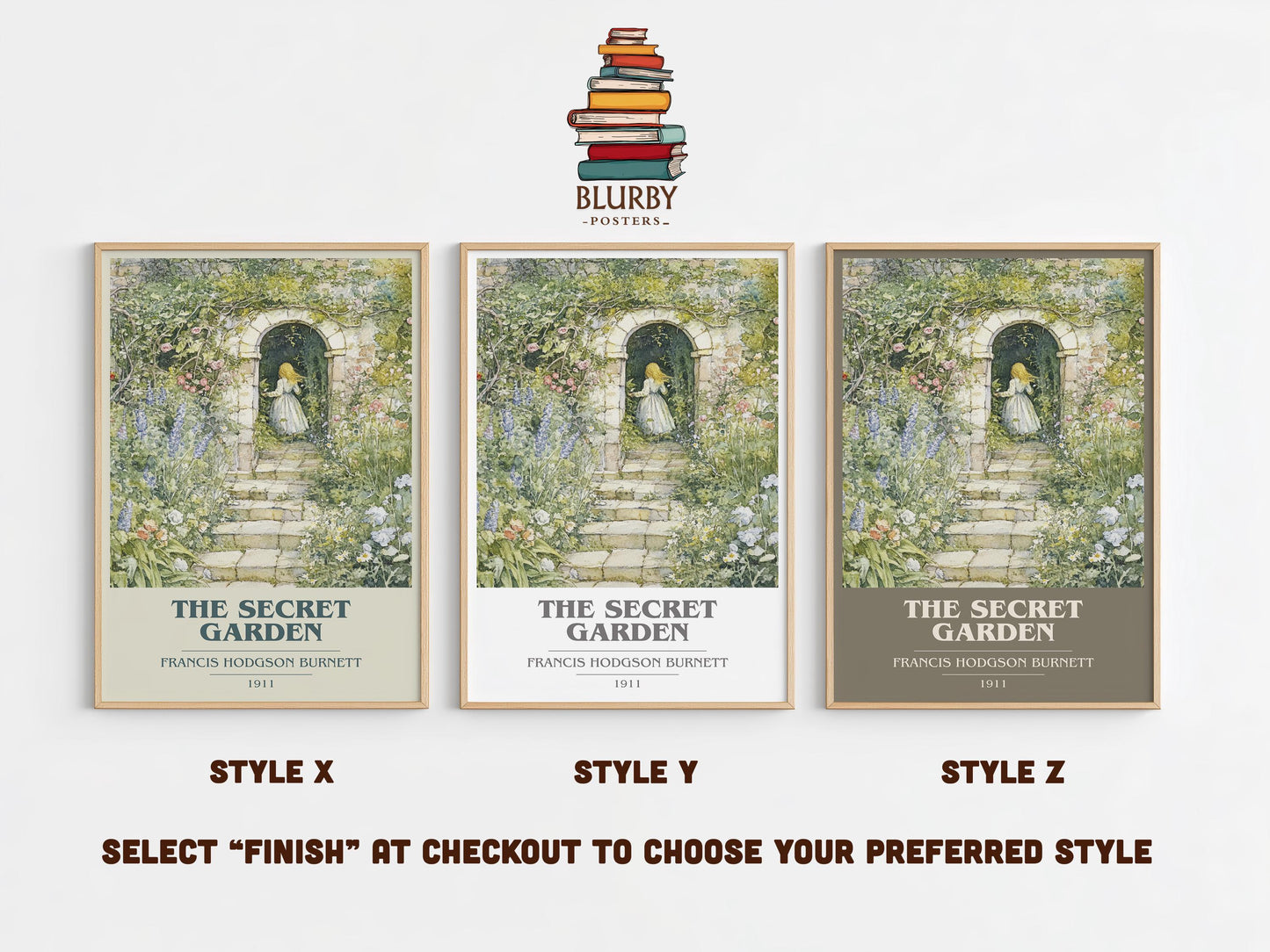 The Secret Garden by Frances Hodgson Burnett Descriptive Poster Print. Free Delivery Wall Art Author & Blurb Book Artwork Novel