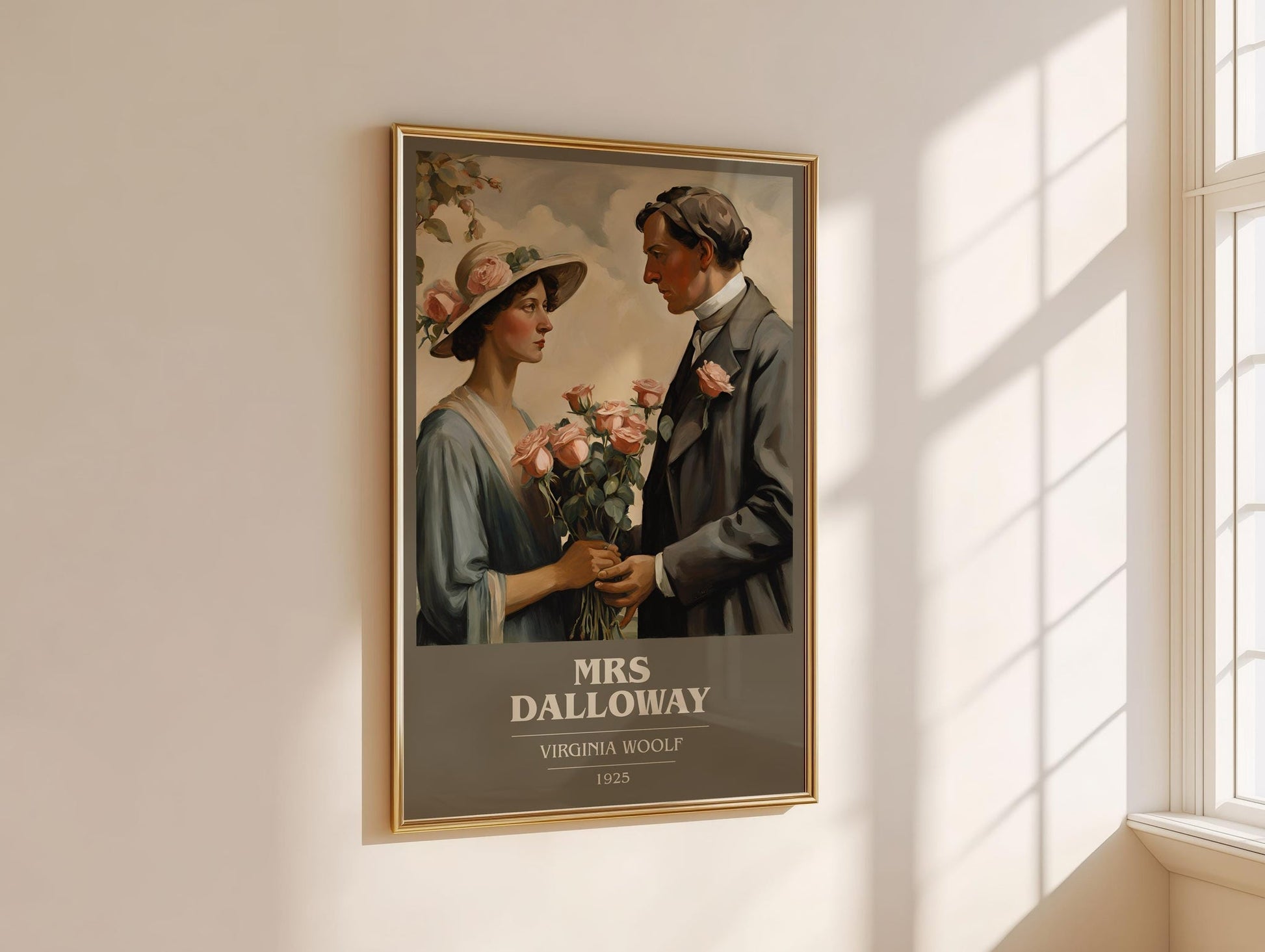 Mrs Dalloway book cover print framed by window – literary home decor