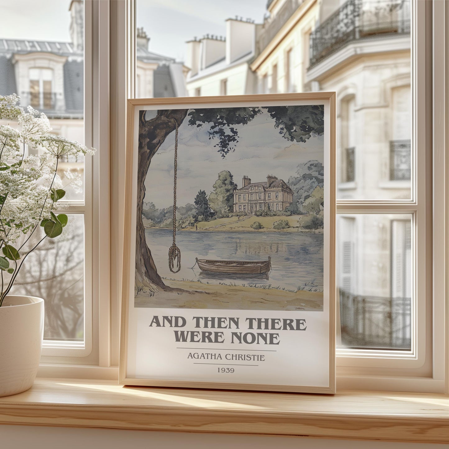 And Then There Were None book cover print framed by window – literary home decor