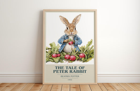 The Tale Of Peter Rabbit by Beatrix Potter Descriptive Poster Print. Free Delivery Wall Art Author & Blurb Book Artwork Novel