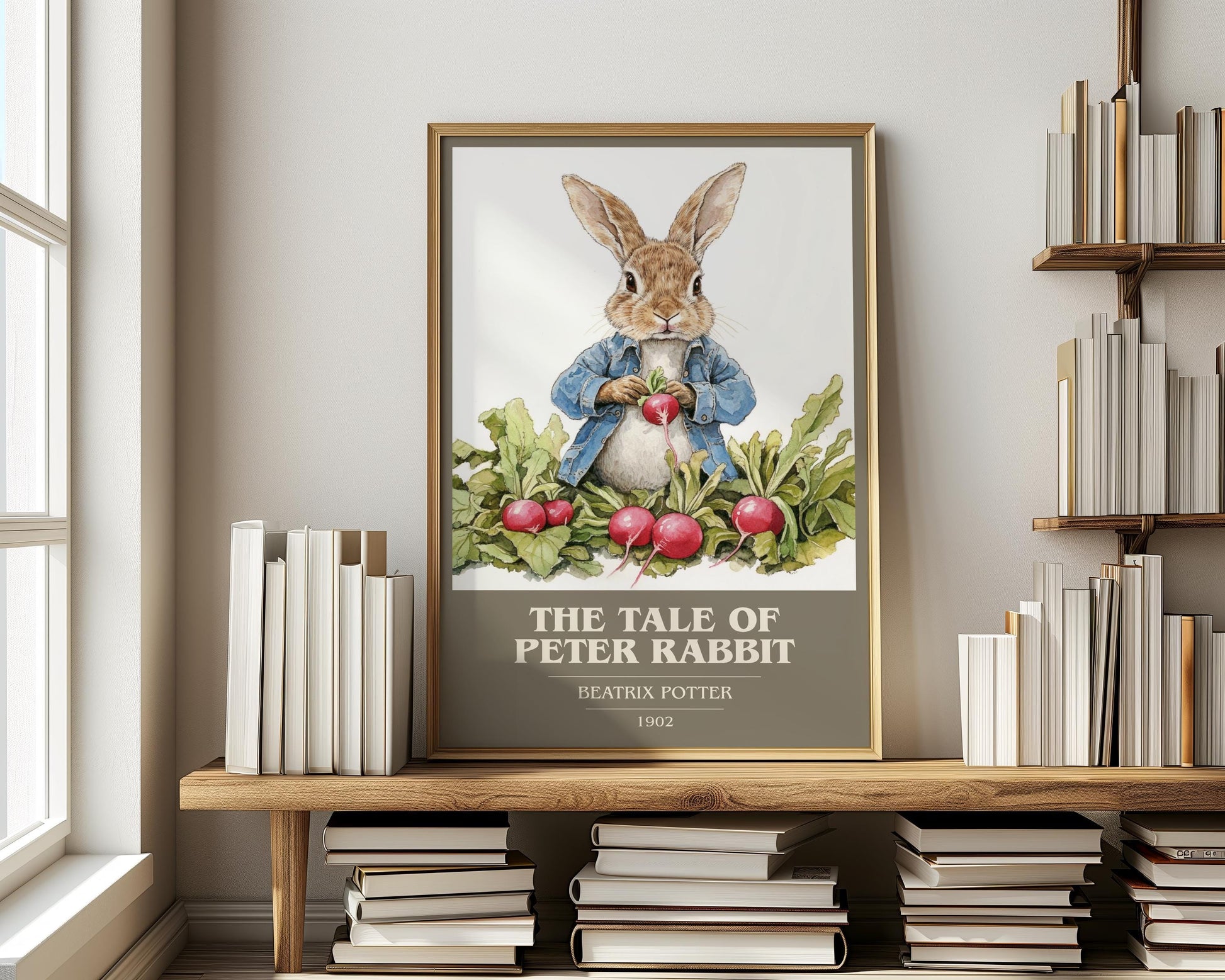 The Tale Of Peter Rabbit by Beatrix Potter Descriptive Poster Print. Free Delivery Wall Art Author & Blurb Book Artwork Novel