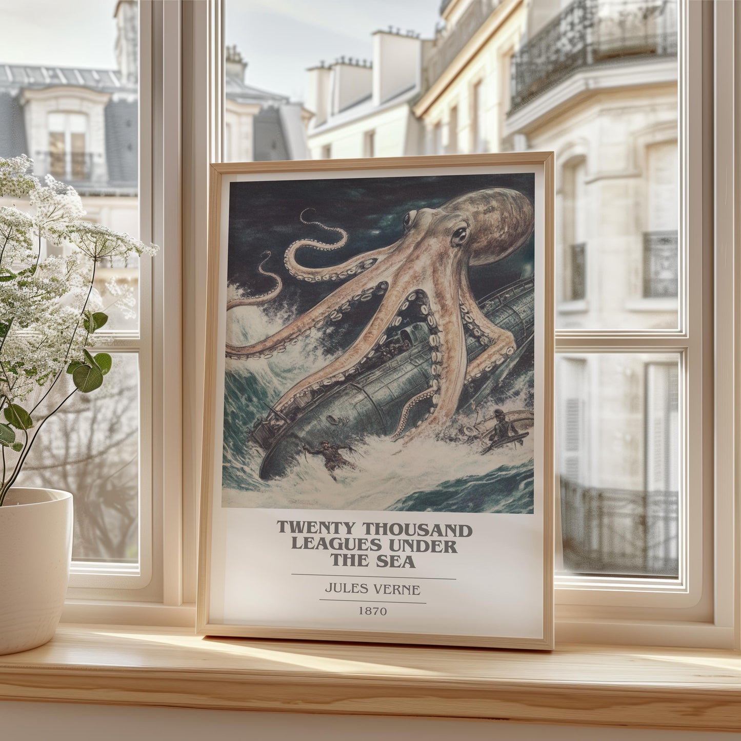 Twenty Thousand Leagues Under the Sea by Jules Verne Descriptive Poster Print. Free Delivery Wall Art Author & Blurb Book Artwork Novel