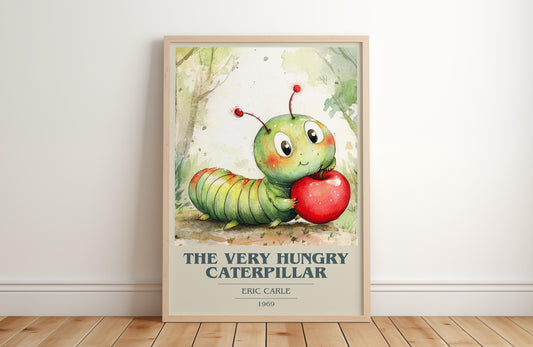 The Very Hungry Caterpillar by Eric Carle Descriptive Poster Print. Free Delivery Wall Art Author & Blurb Book Artwork Novel