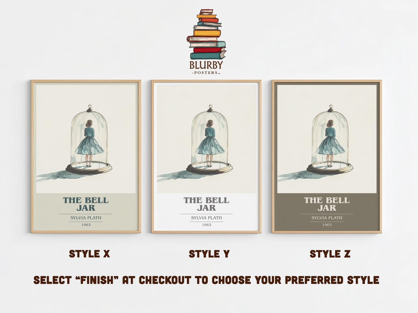The Bell Jar book cover poster colour and style options – Sylvia Plath book art