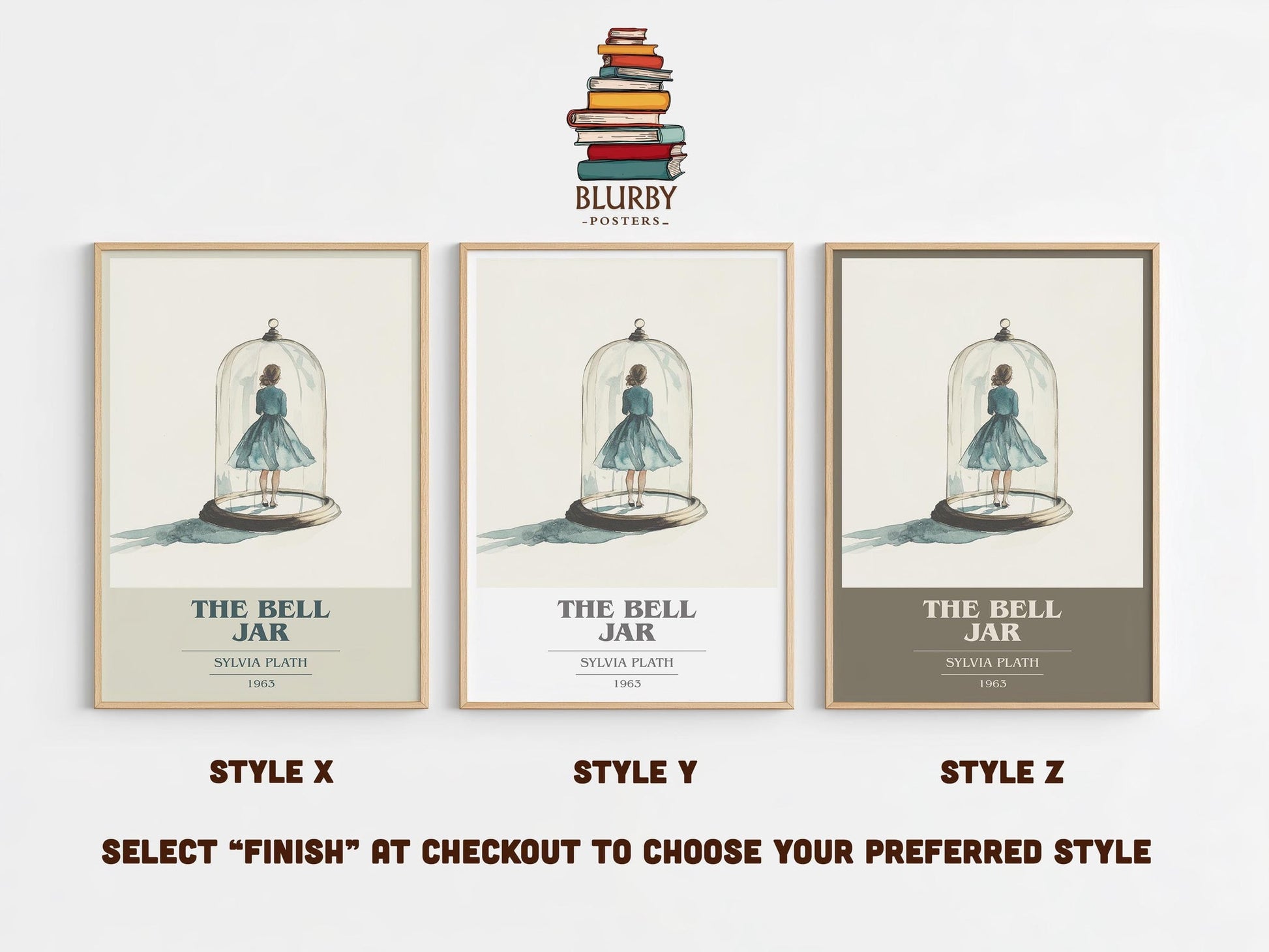 The Bell Jar book cover poster colour and style options – Sylvia Plath book art