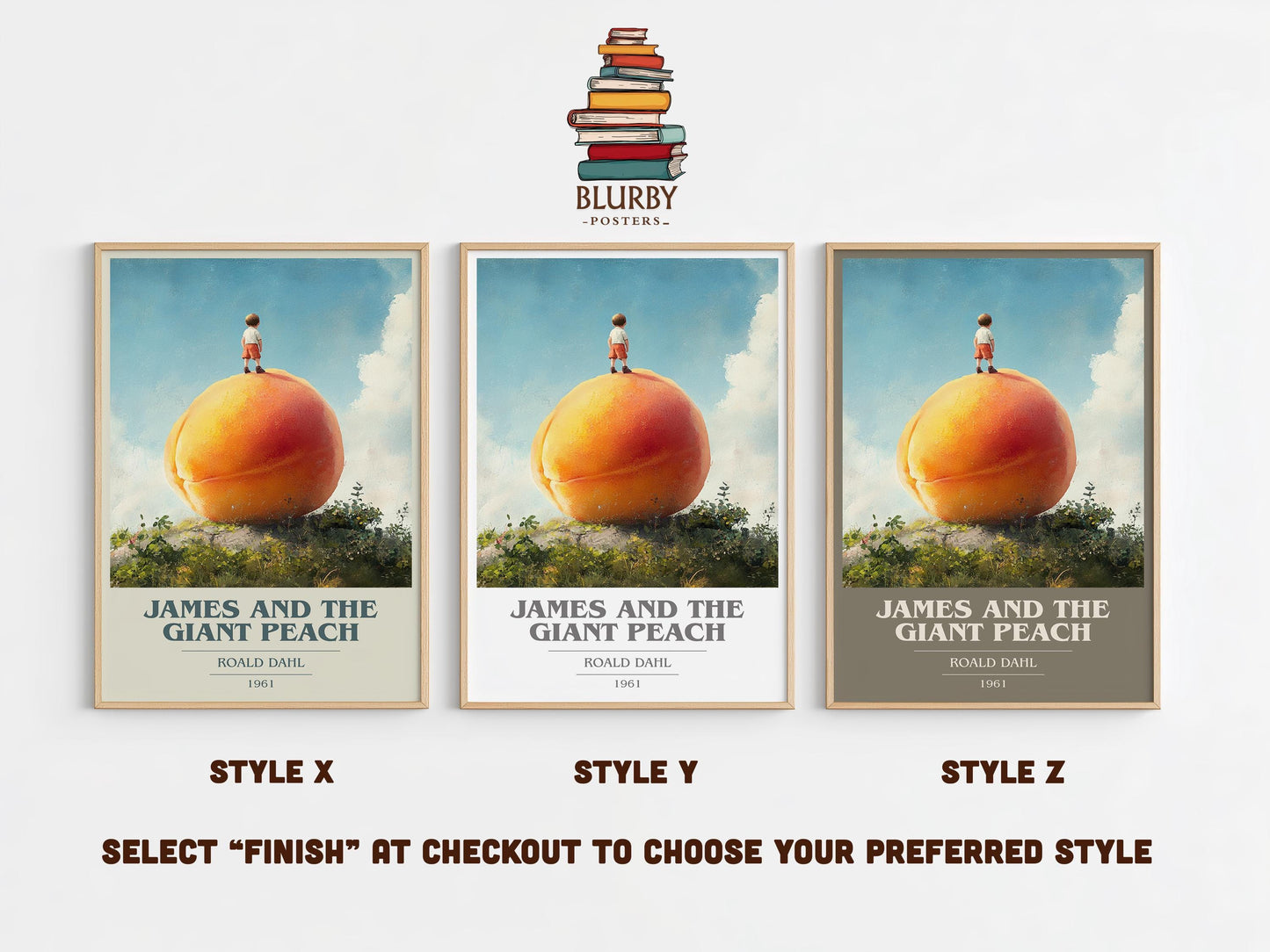 James and the Giant Peach by Roald Dahl Descriptive Poster Print. Free Delivery Wall Art Author & Blurb Book Artwork Novel