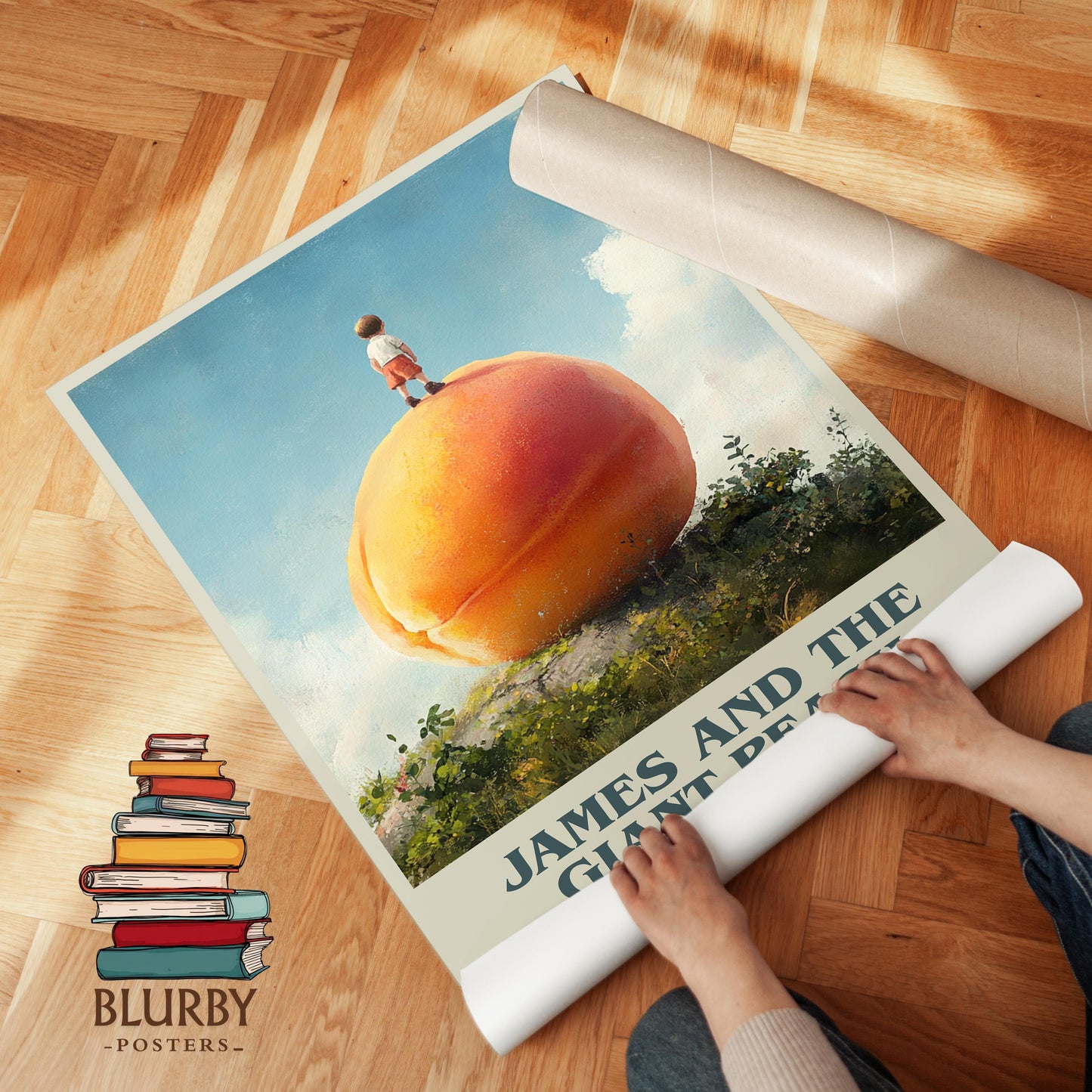 James and the Giant Peach by Roald Dahl Descriptive Poster Print. Free Delivery Wall Art Author & Blurb Book Artwork Novel