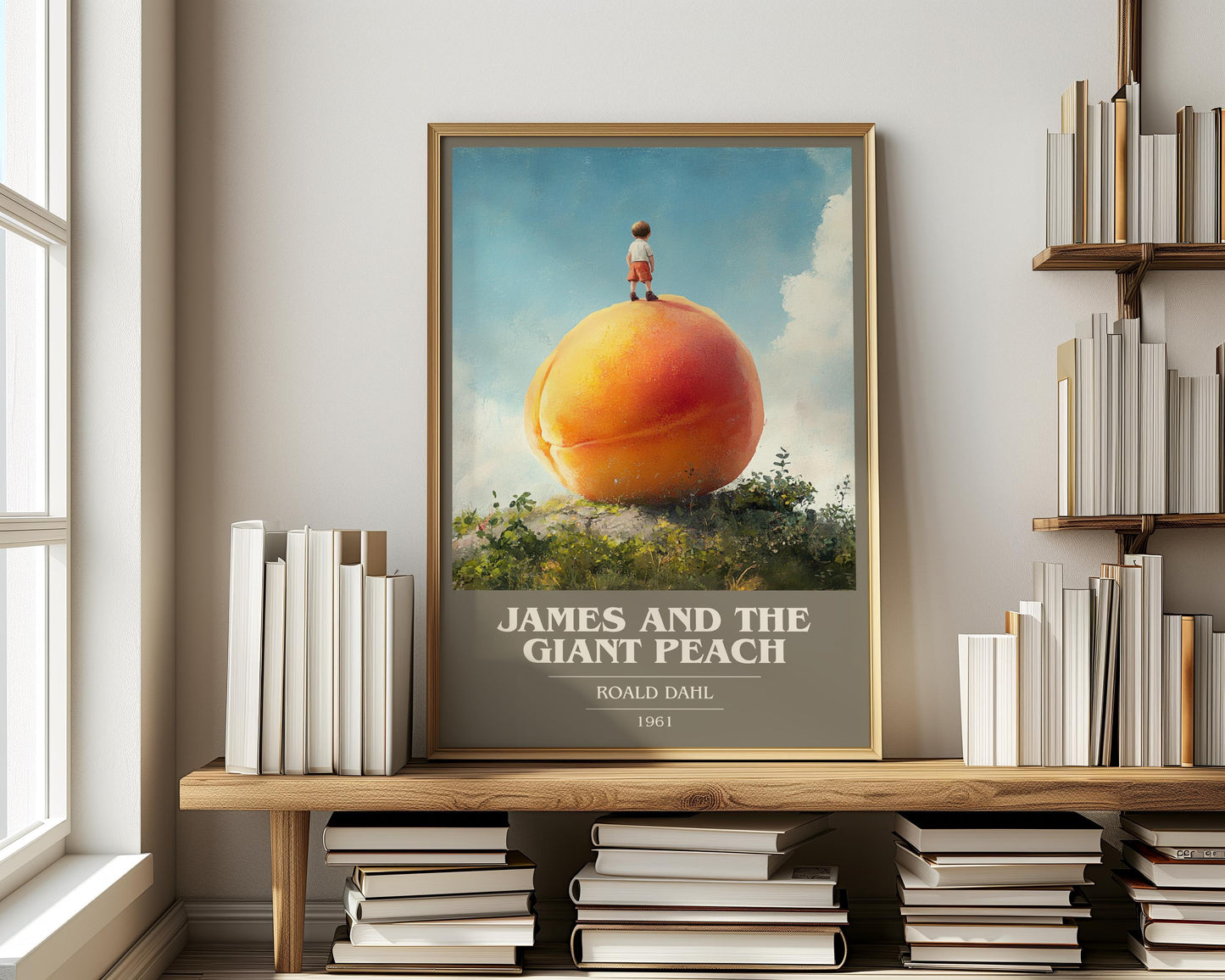 James and the Giant Peach by Roald Dahl Descriptive Poster Print. Free Delivery Wall Art Author & Blurb Book Artwork Novel