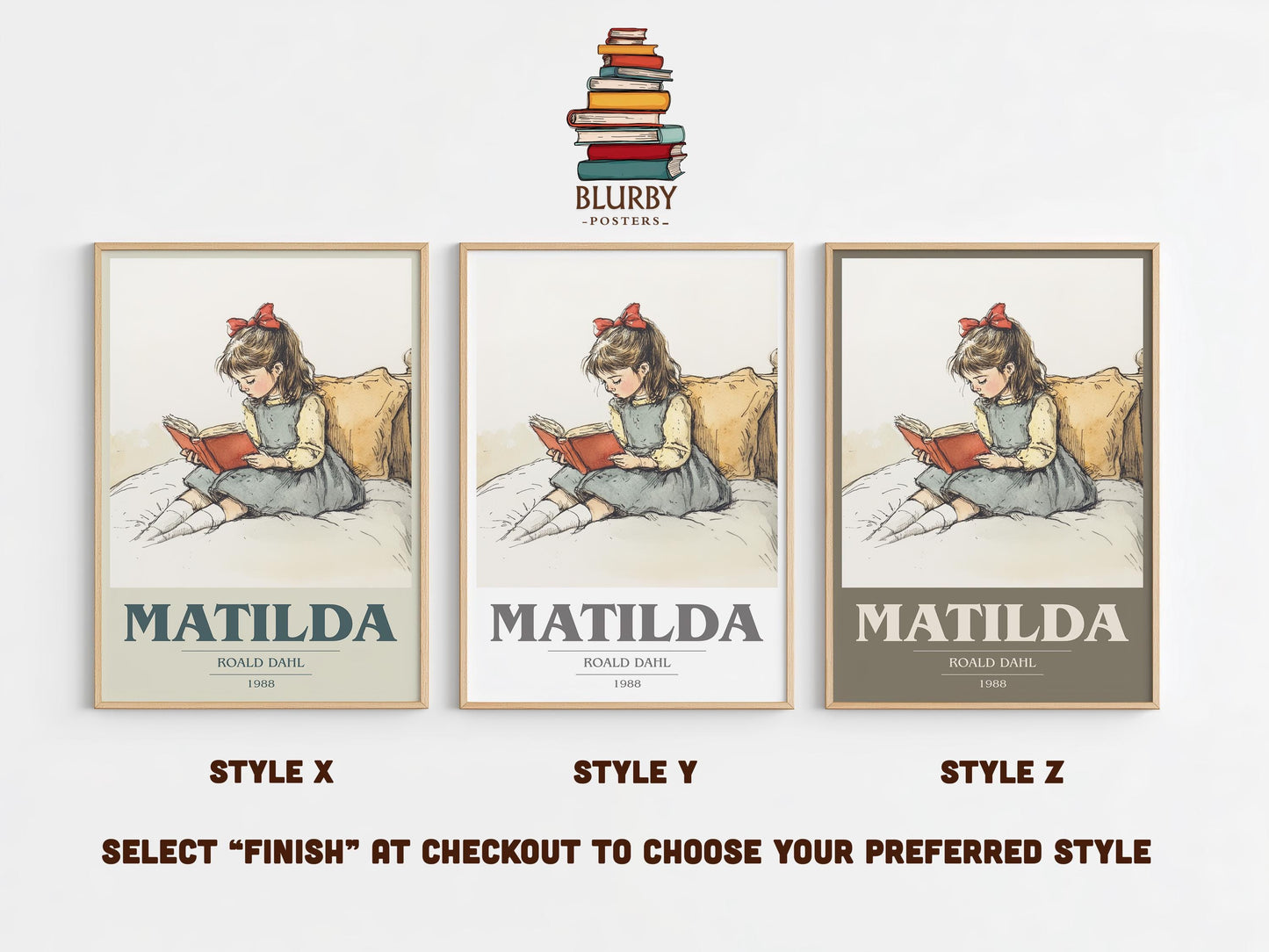 Matilda by Roald Dahl Descriptive Poster Print. Free Delivery Wall Art Author & Blurb Book Artwork Novel