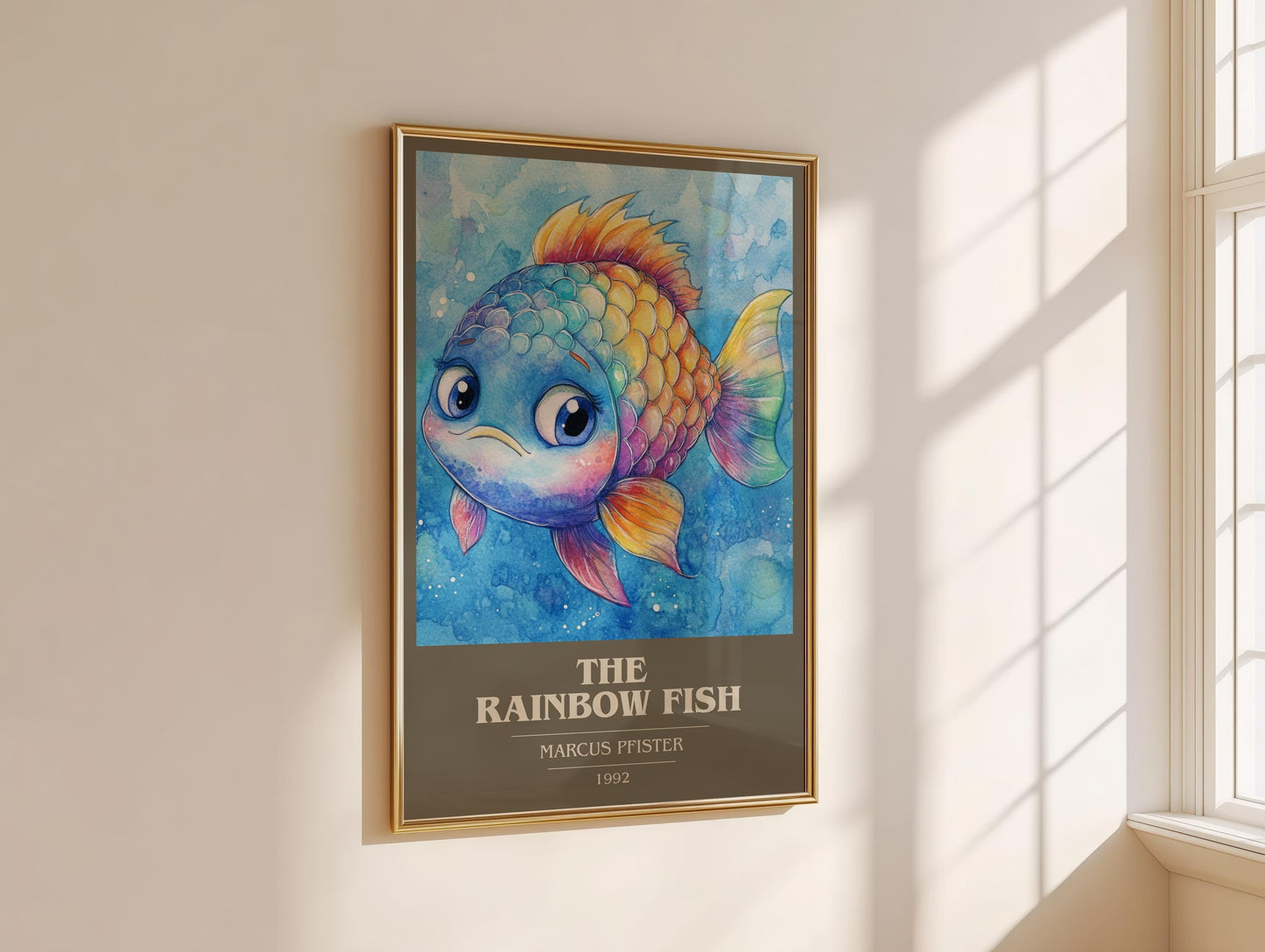 The Rainbow Fish by Marcus Pfister Descriptive Poster Print. Free Delivery Wall Art Author & Blurb Book Artwork Novel