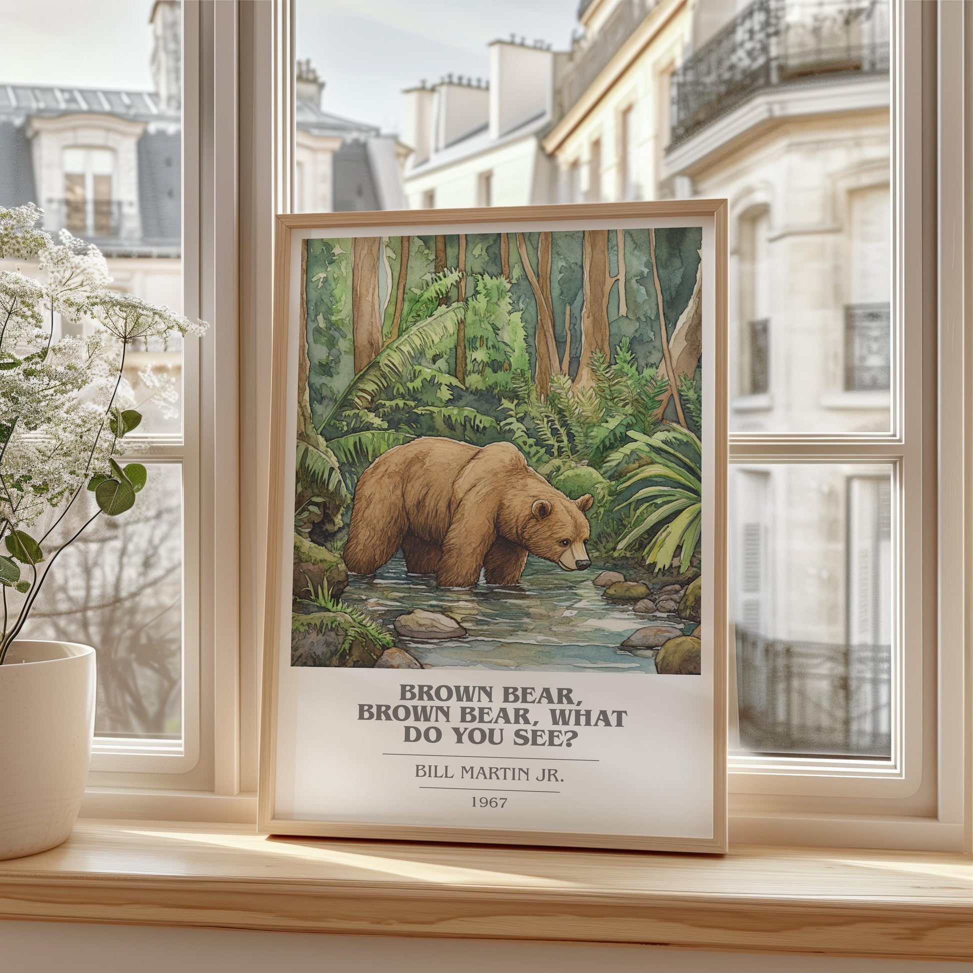 Brown Bear, Brown Bear, What Do You See? book cover print framed by window – literary home decor