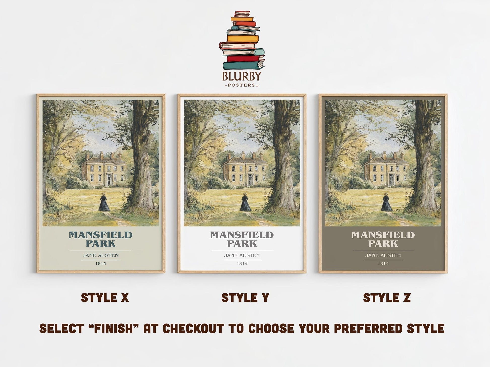 Mansfield Park book cover print in frame leaning in hallway – classic literature wall art