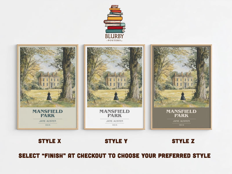 Mansfield Park book cover print in frame leaning in hallway – classic literature wall art