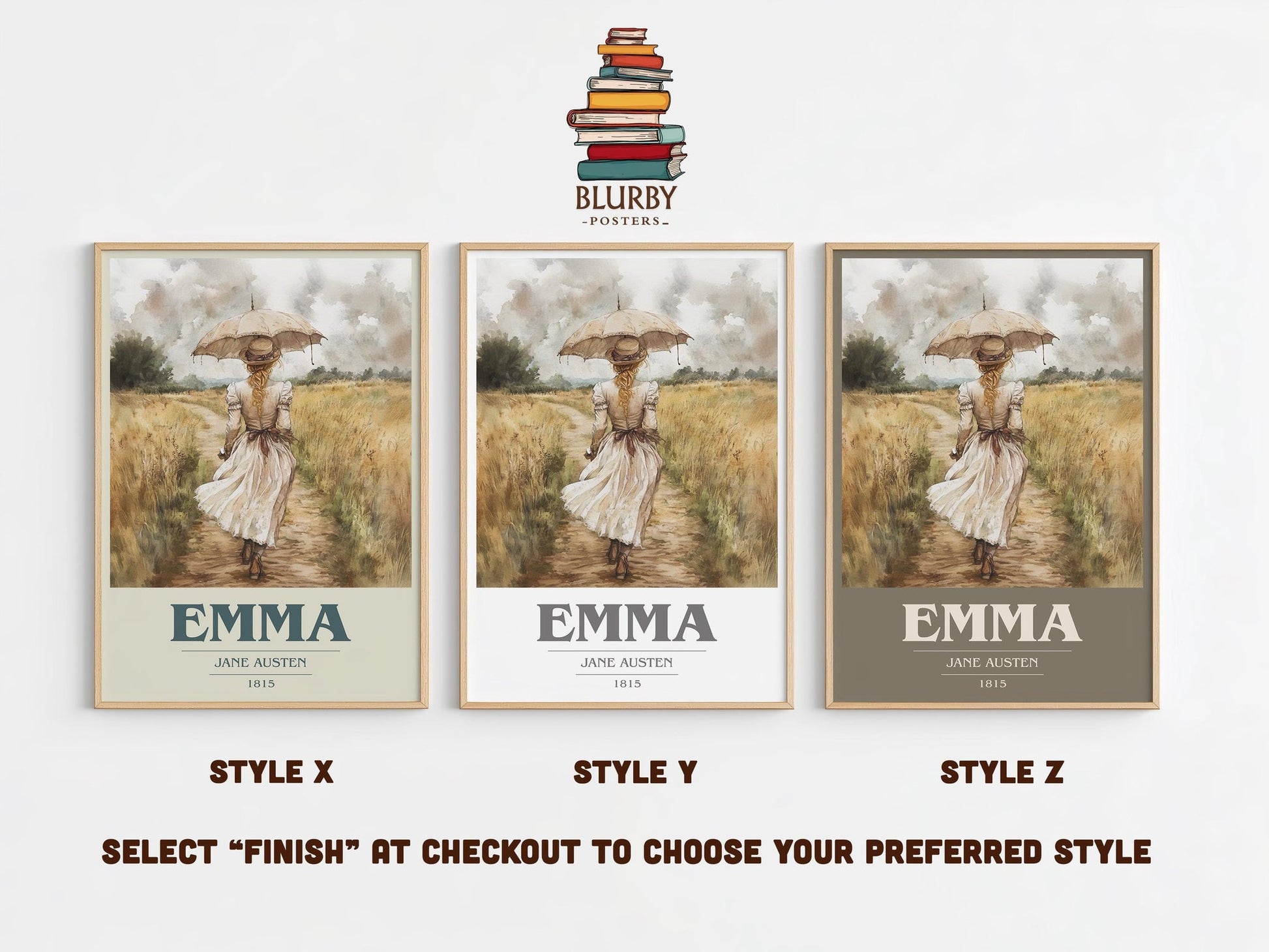 Emma book cover poster colour and style options – Jane Austen book art